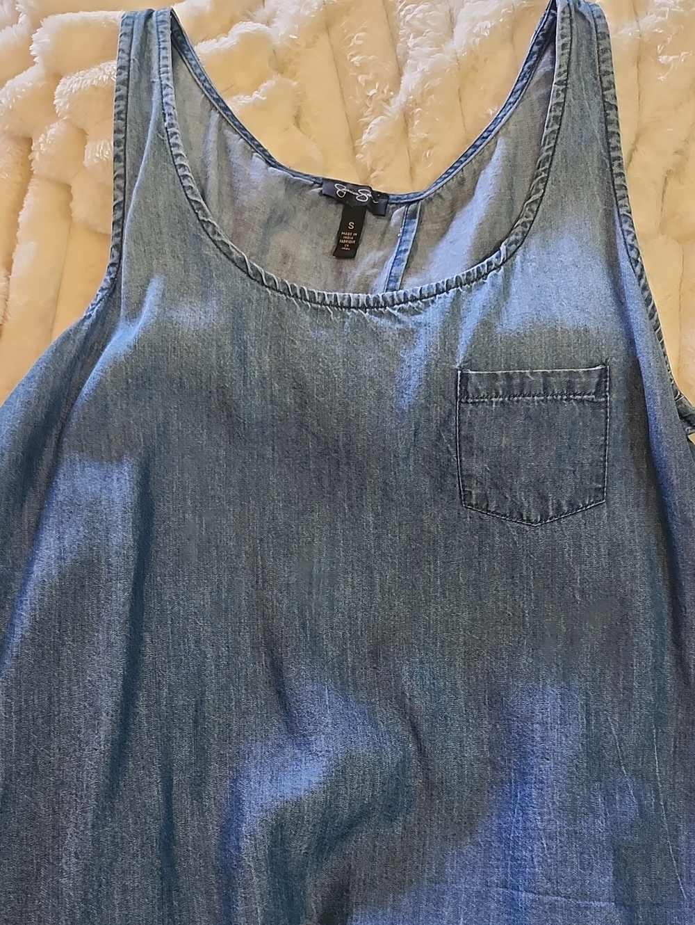 Jessica Simpson Light Wash Denim Tank Top with Pocket